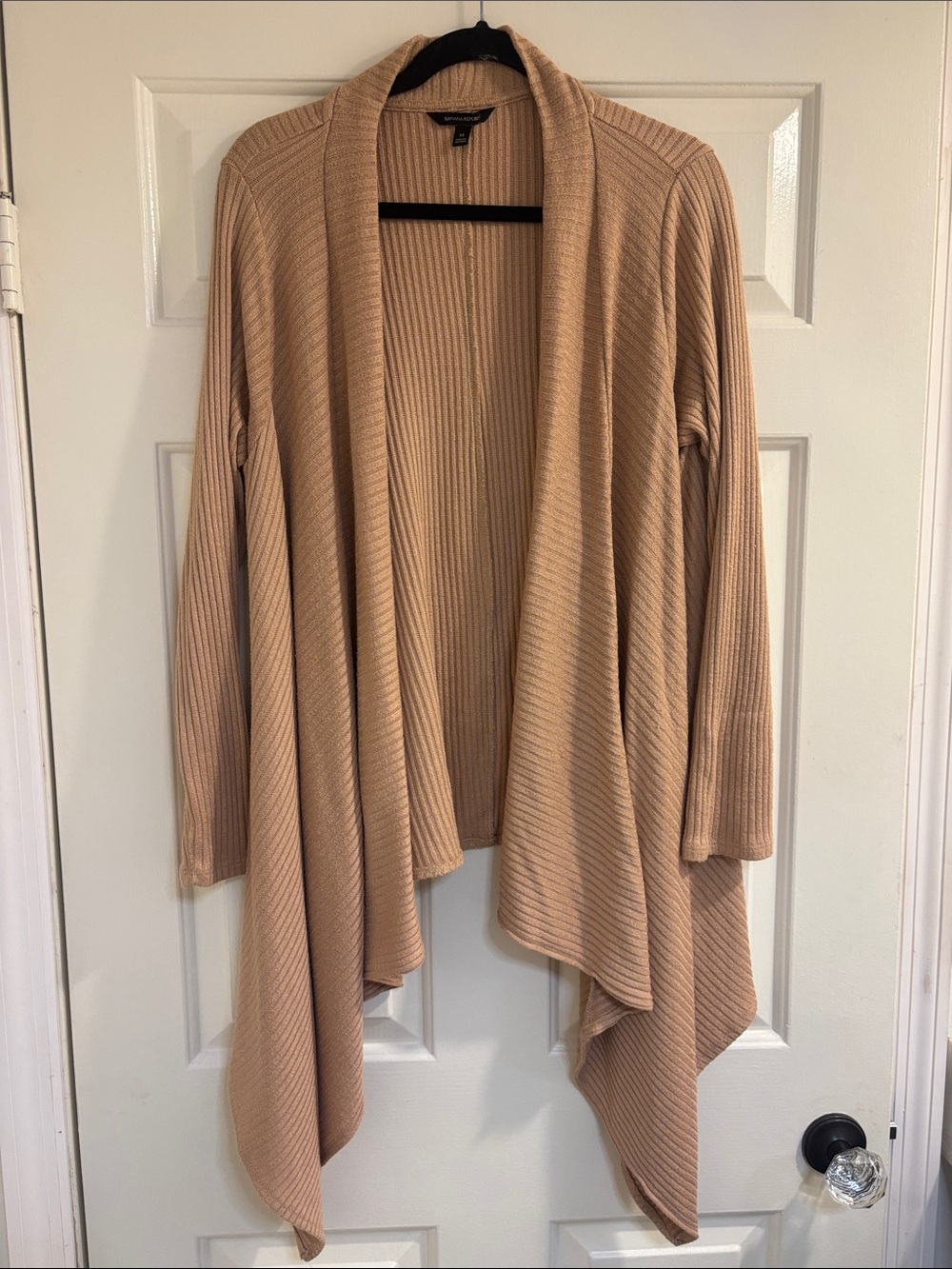 Banana Republic Camel Ribbed Open-Front Draped Cardigan